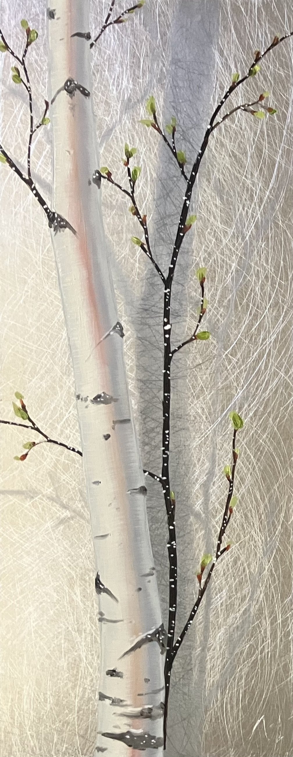 "Hio Birches"  10"x4" oil on aluminum $190