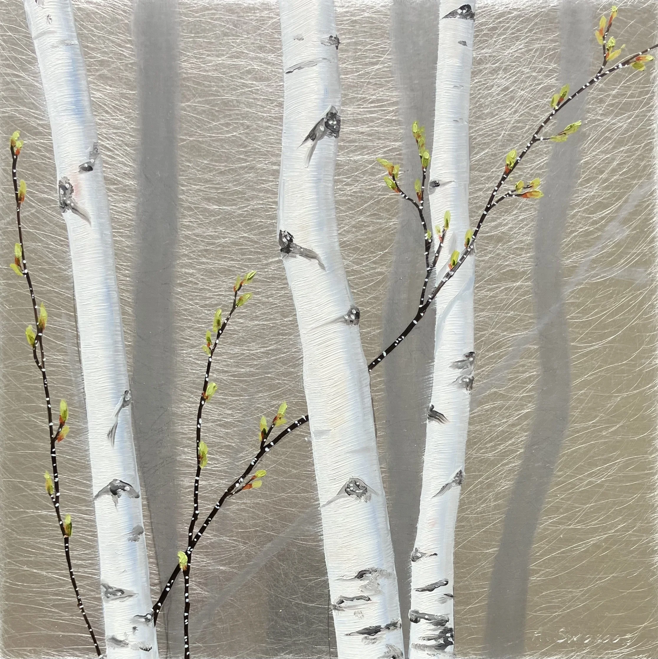 "Arli Birches" 8"x8" oil on aluminum $250