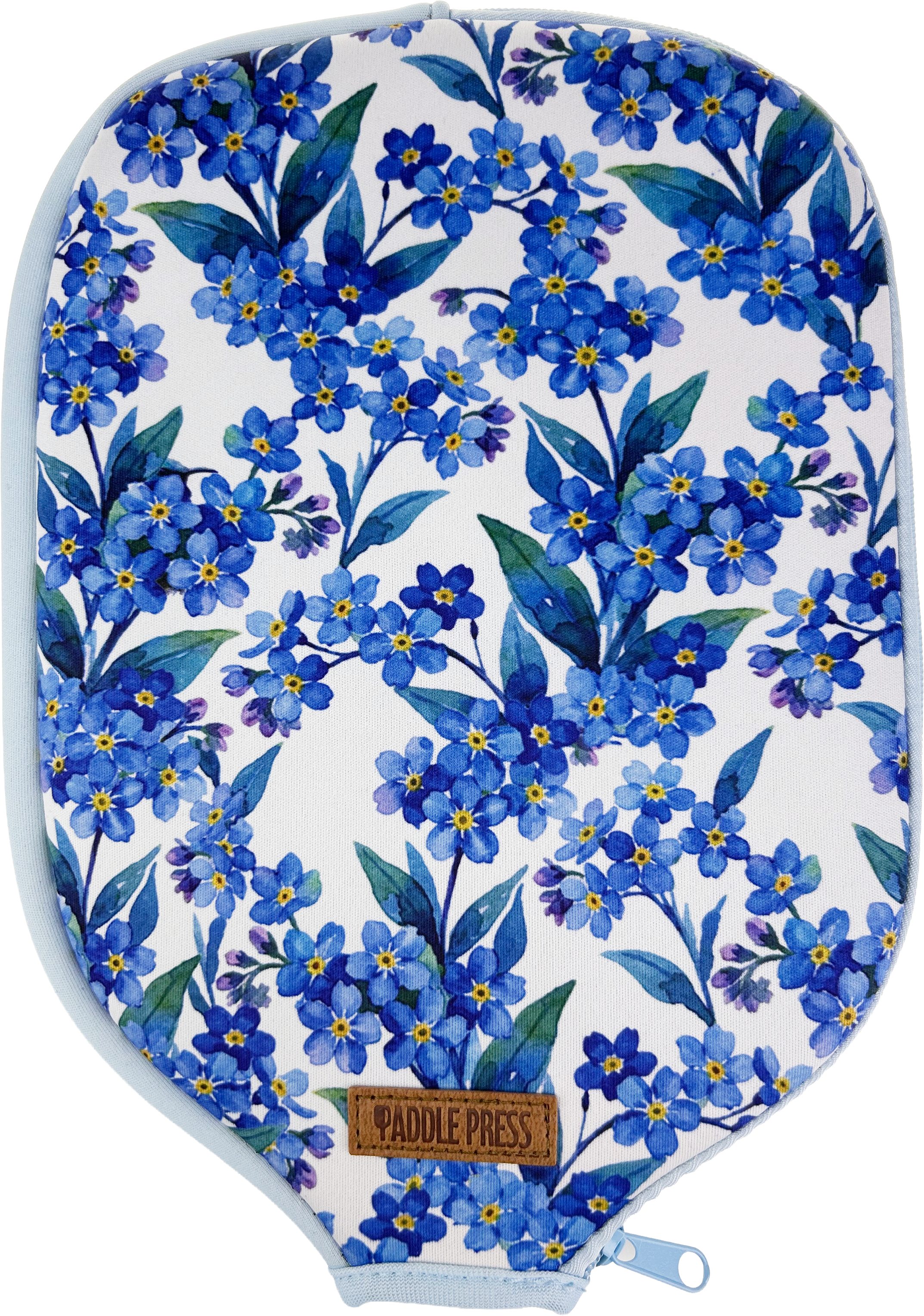 Blue flowers | White background | Light blue zipper