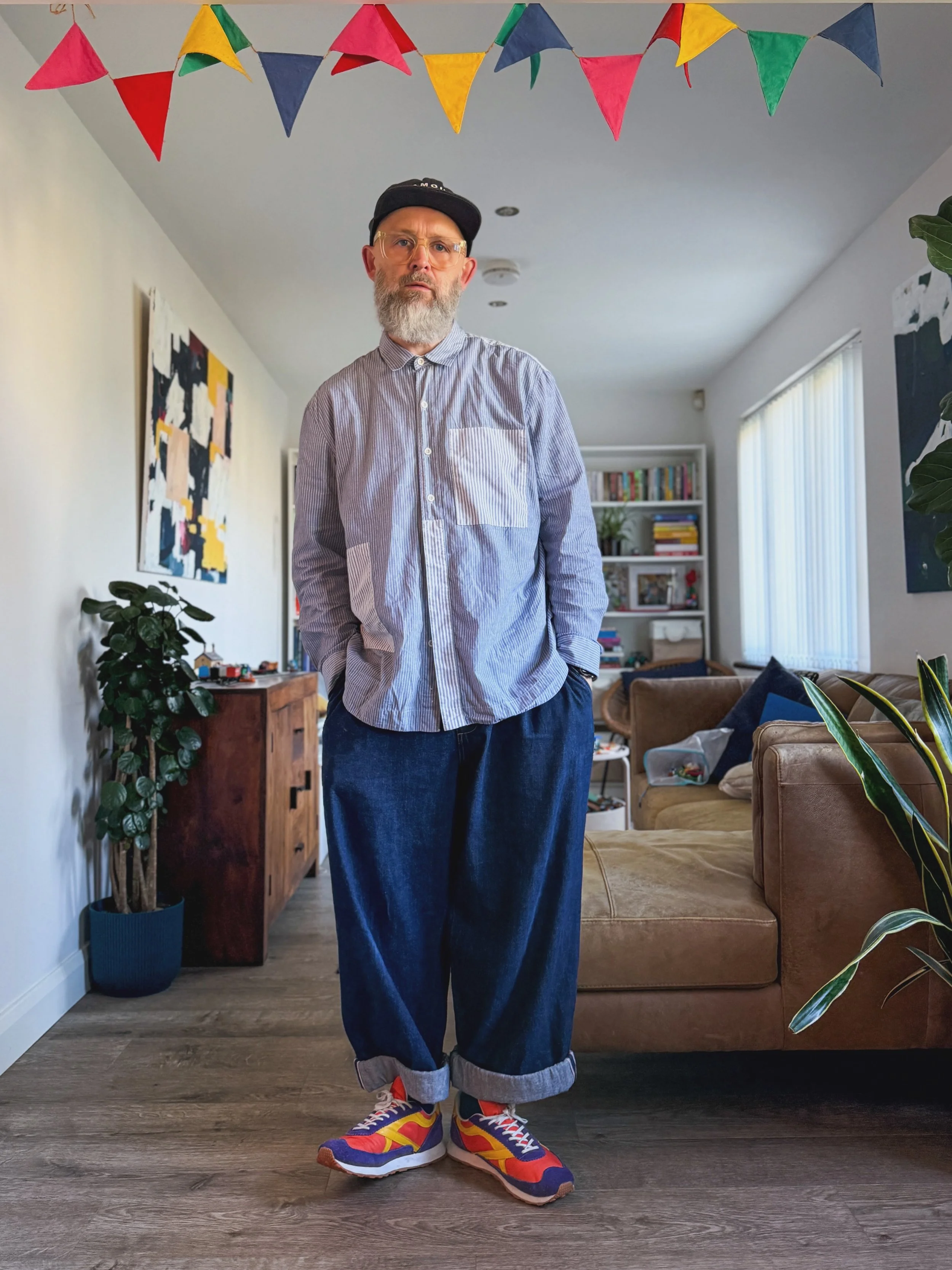 33k followers for this complete gubbins. Thank you. 

Shoes @community_clothing x @walsh_official 
Jeans + hat @universal_works 
Shirt @albamclothing