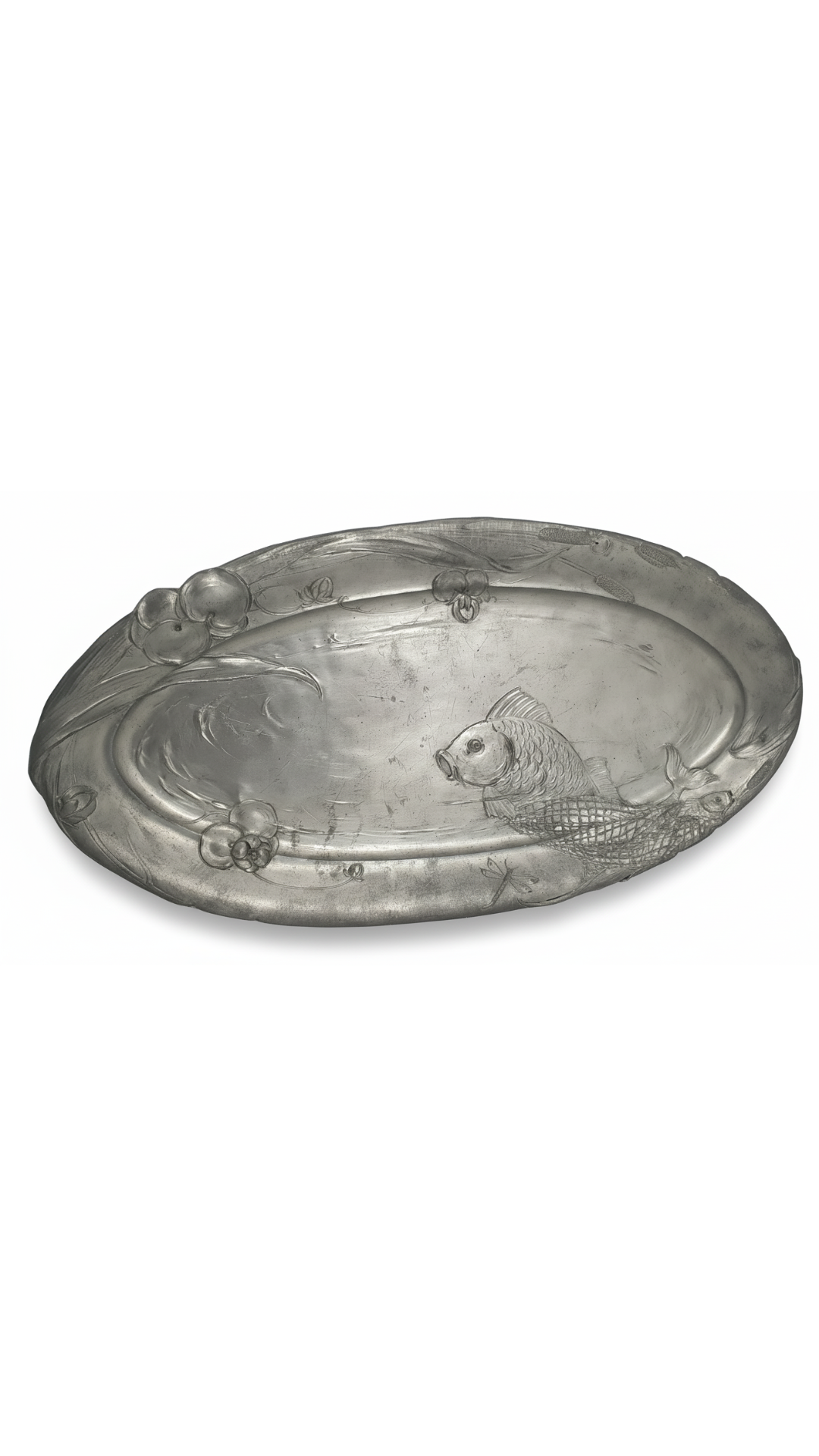 Jugendstil-Zinntablett mit Fischmotiv, um 1900