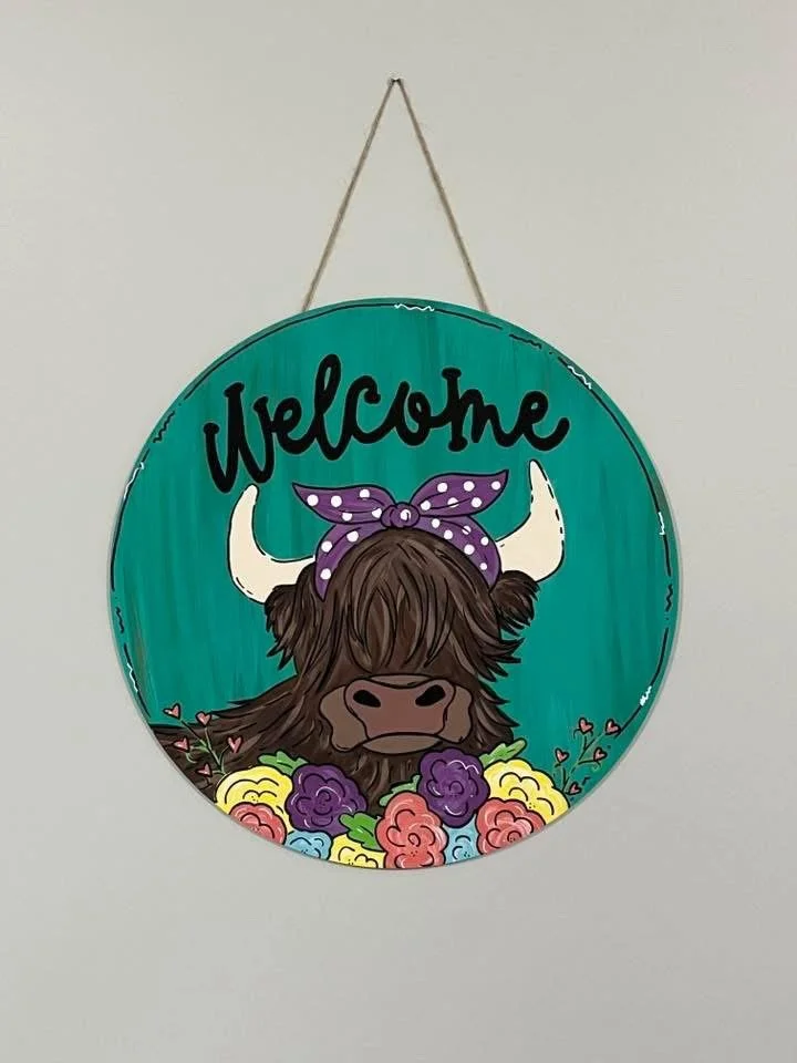 Highland Cow Wood Door Hanger Paint Party