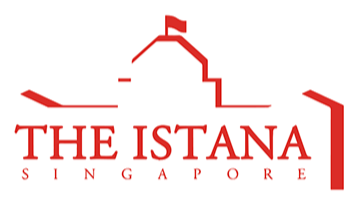 Logo of The Istana Singapore featuring a red outline of a building with a flag on top.