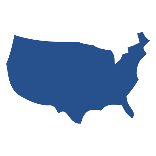 A simplified map of the United States with the entire country filled in blue and the top part in green.