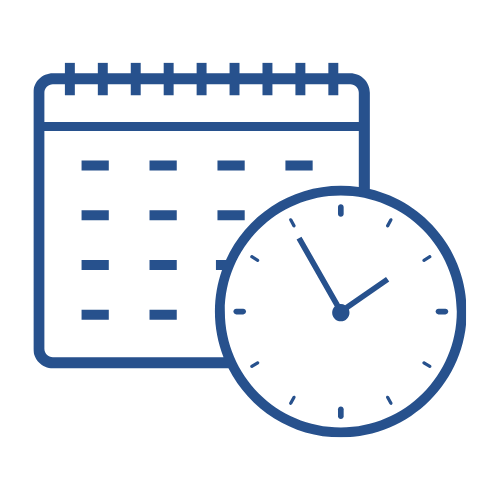 Calendar and clock icon representing scheduling or time management.