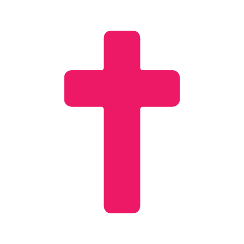 Pink cross with a small pink circle in the center of the horizontal bar, on a black background.