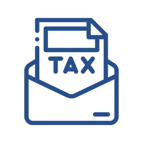 An icon of a tax document being inserted into an envelope.