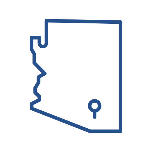 Outline of the state of Arizona with a keyhole symbol inside it