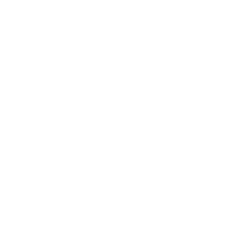 Line drawing of three houses with pitched roofs inside a circular outline.