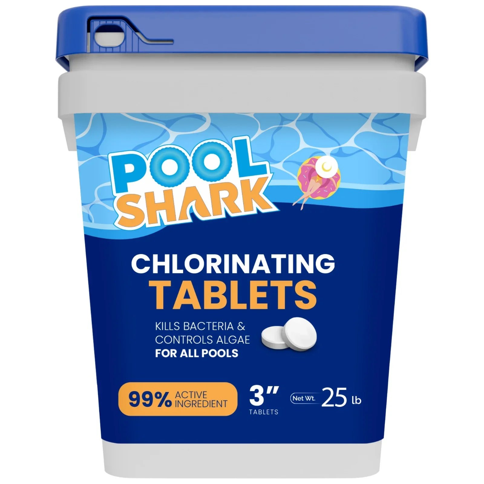 Pool Shark 3-Inch Chlorine Tablets – Slow-Dissolving 90% Active Chlorine Tabs – 25 lb Bucket Pool Chemicals for Swimming Pools, Saltwater, Spas & Hot Tubs