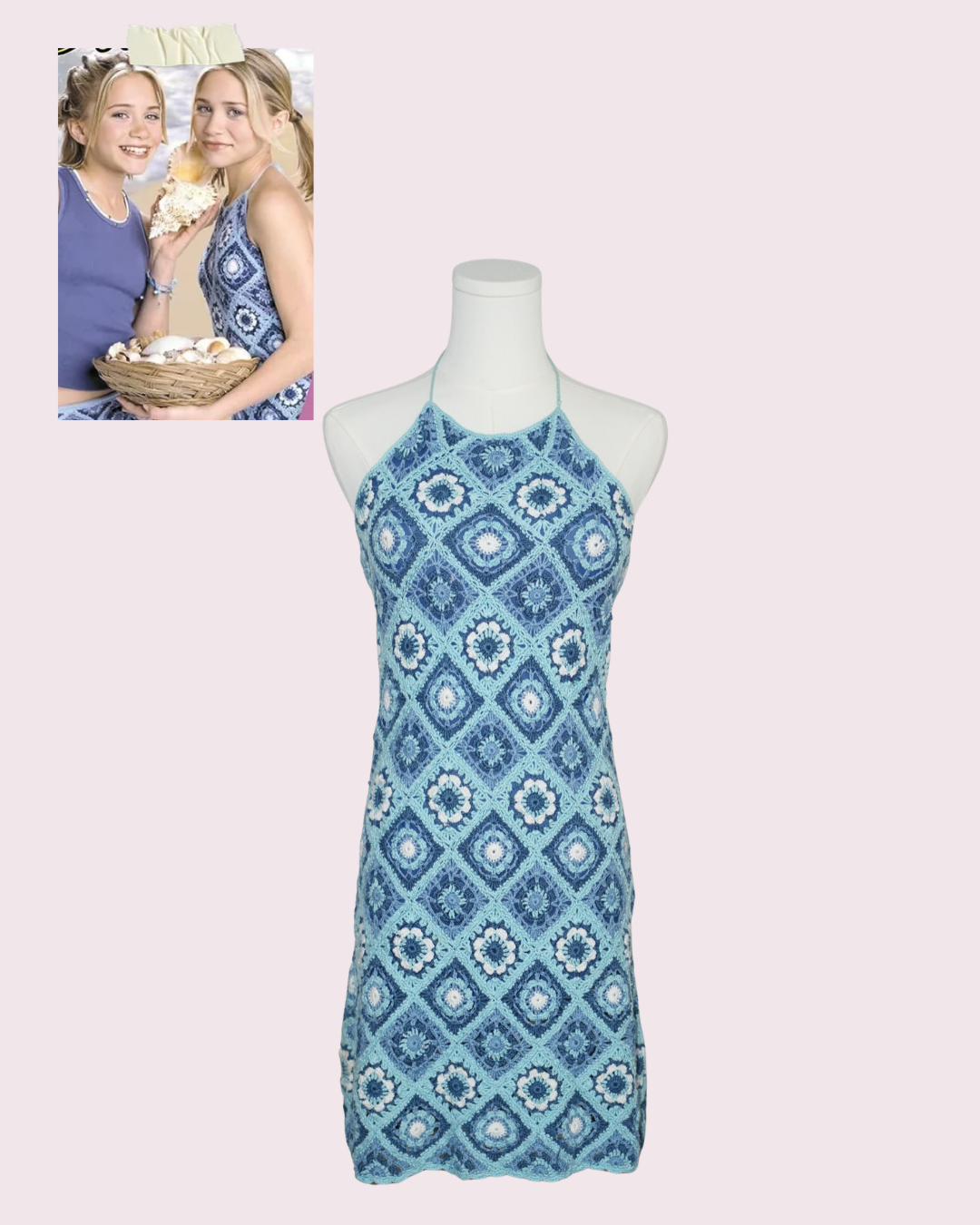 Blue Floral Crochet Halter Dress - ASO Ashley Olsen