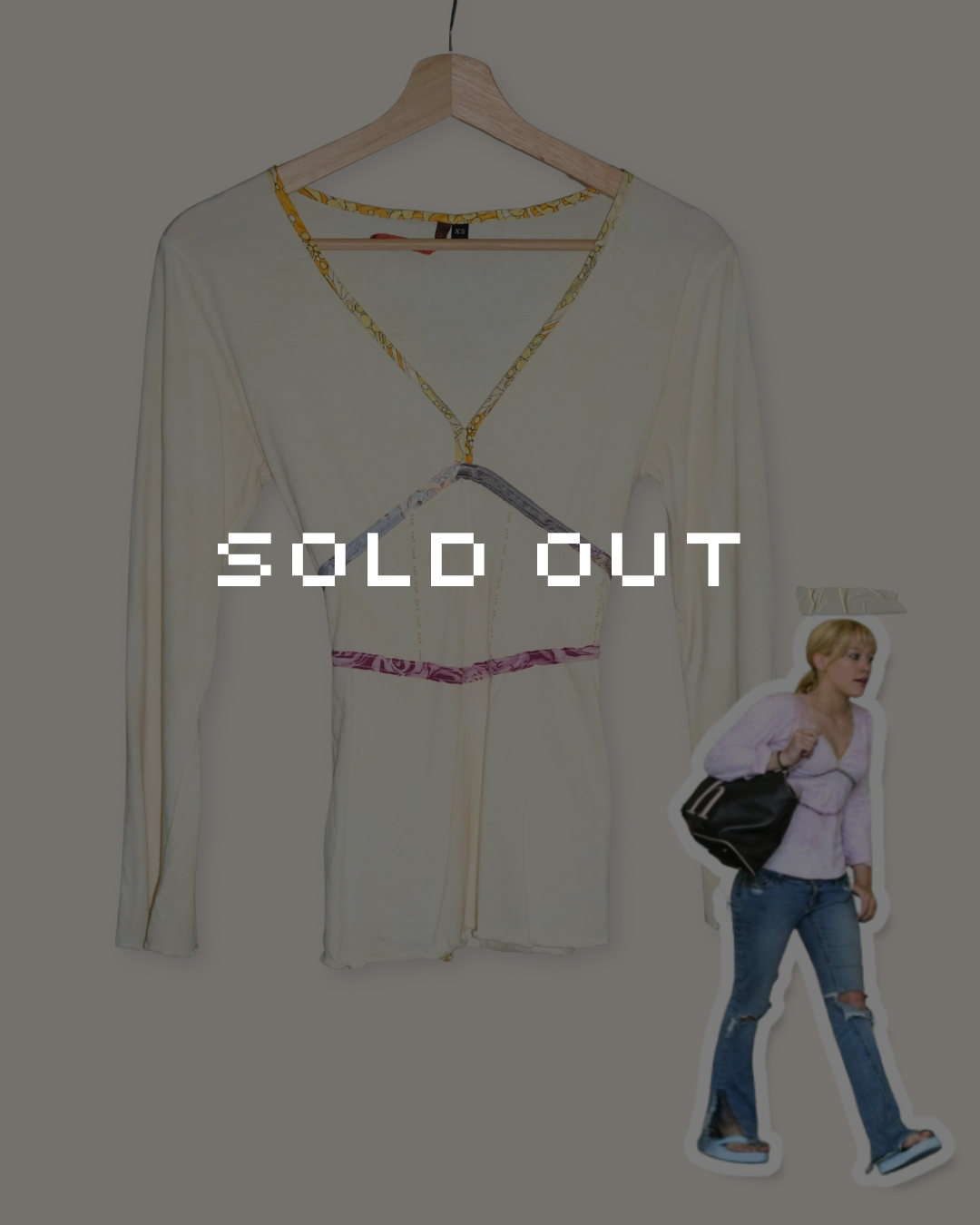 Vintage Long Sleeve V-Neck Top - ASO Hilary Duff