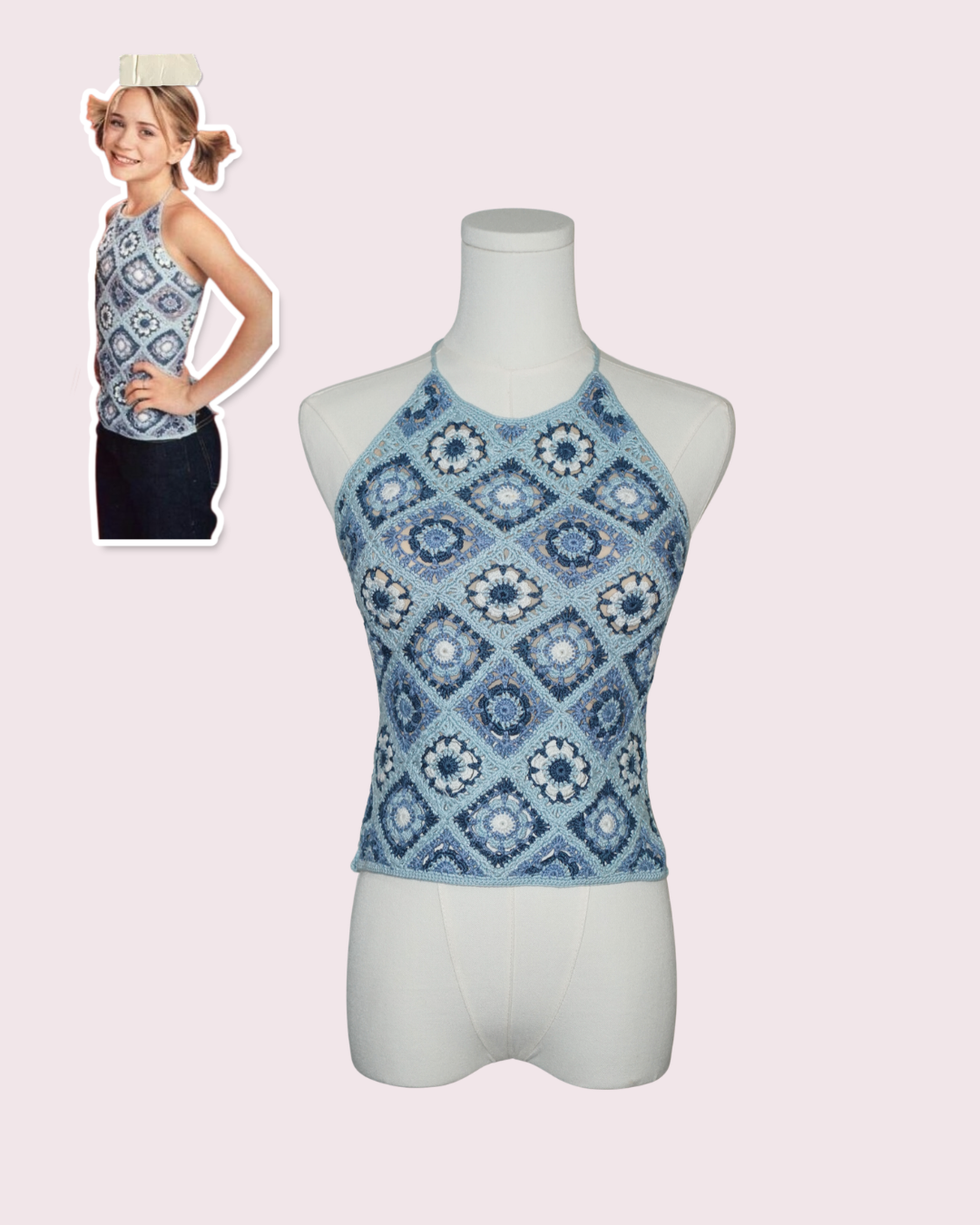 Blue Floral Crochet Halter Top - ASO Ashley Olsen