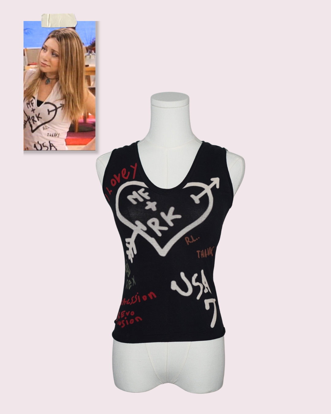 Extremely Rare Graphic V-Neck Top - ASO Ashley Olsen in So Little Time & Holiday in the Sun