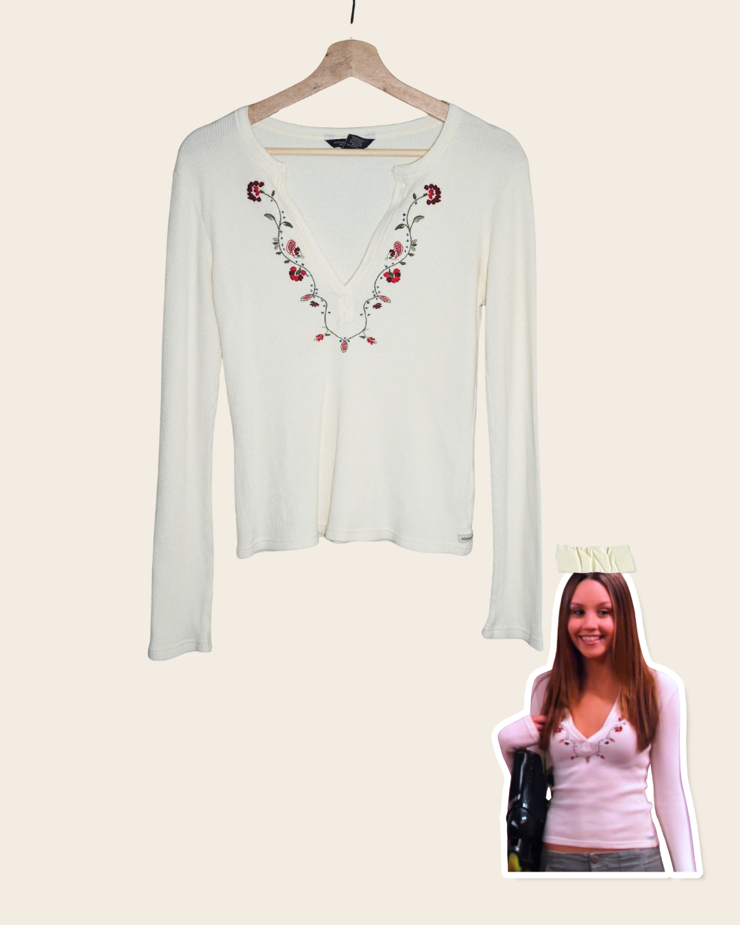 Floral Embroidered Thermal Henley - ASO Amanda Bynes