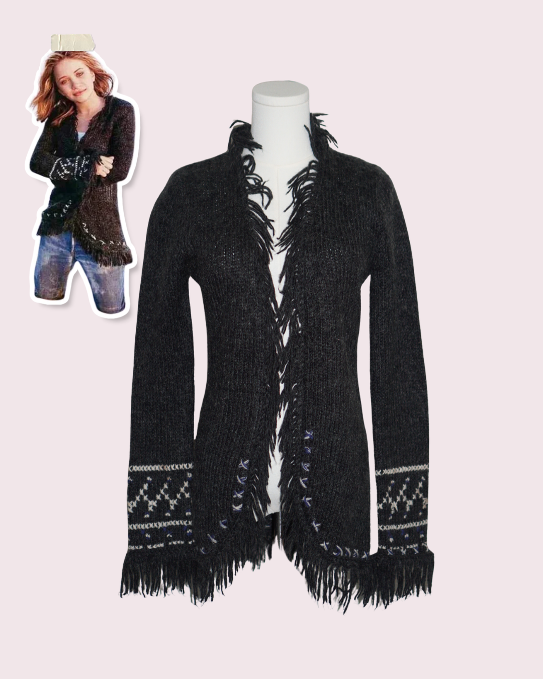 Dark Grey Knit Fringe Cardigan (Medium) - ASO Mary-Kate Olsen in So Little Time