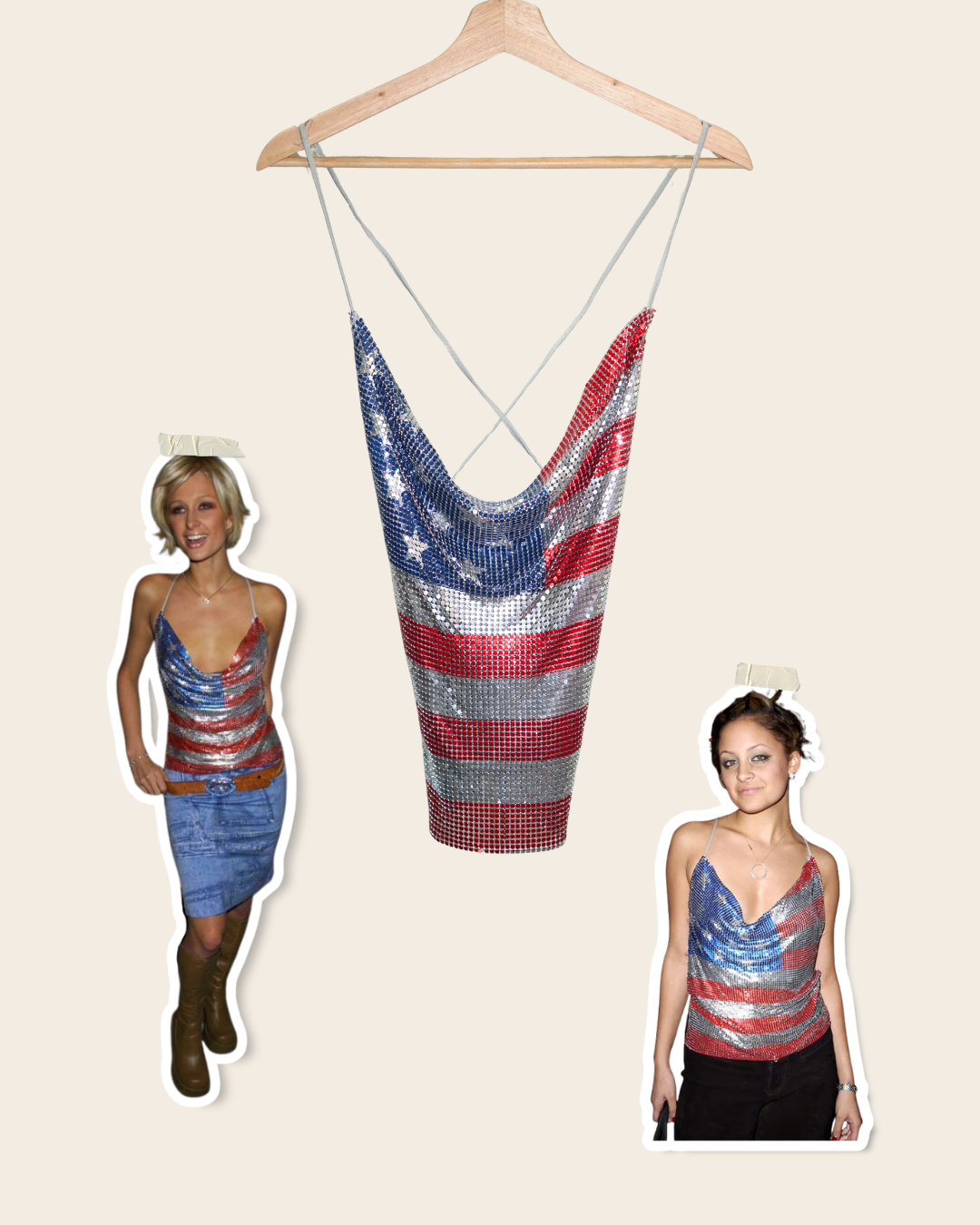 ASO Paris Hilton & Nicole Richie - American Flag Backless Chainmail Top