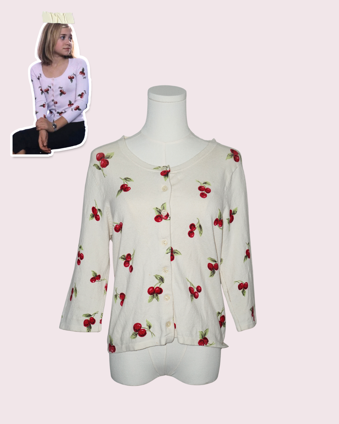Cherry Print Cardigan - ASO Ashley Olsen in Switching Goals