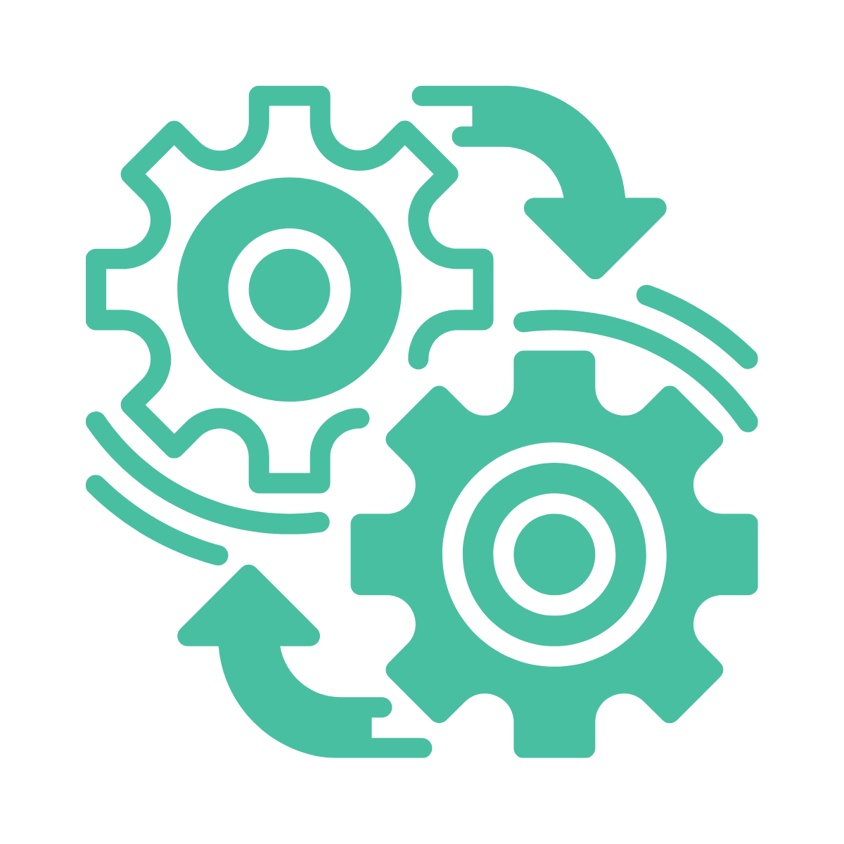 Illustration of interconnected gears with arrows indicating process or workflow