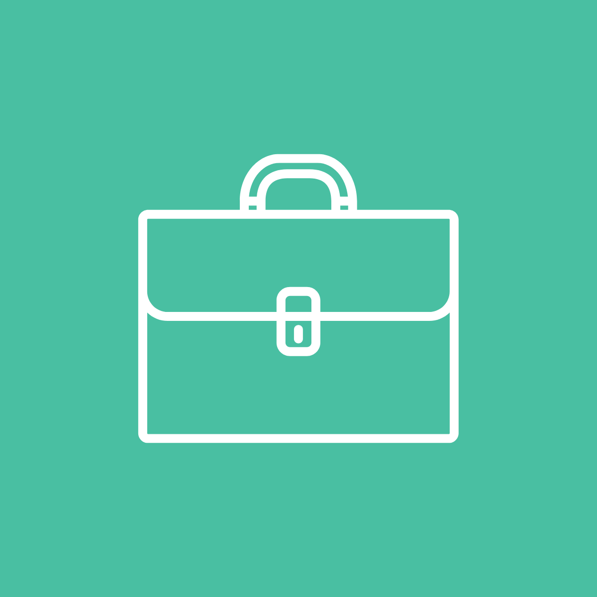 Outline of a briefcase on a teal background.