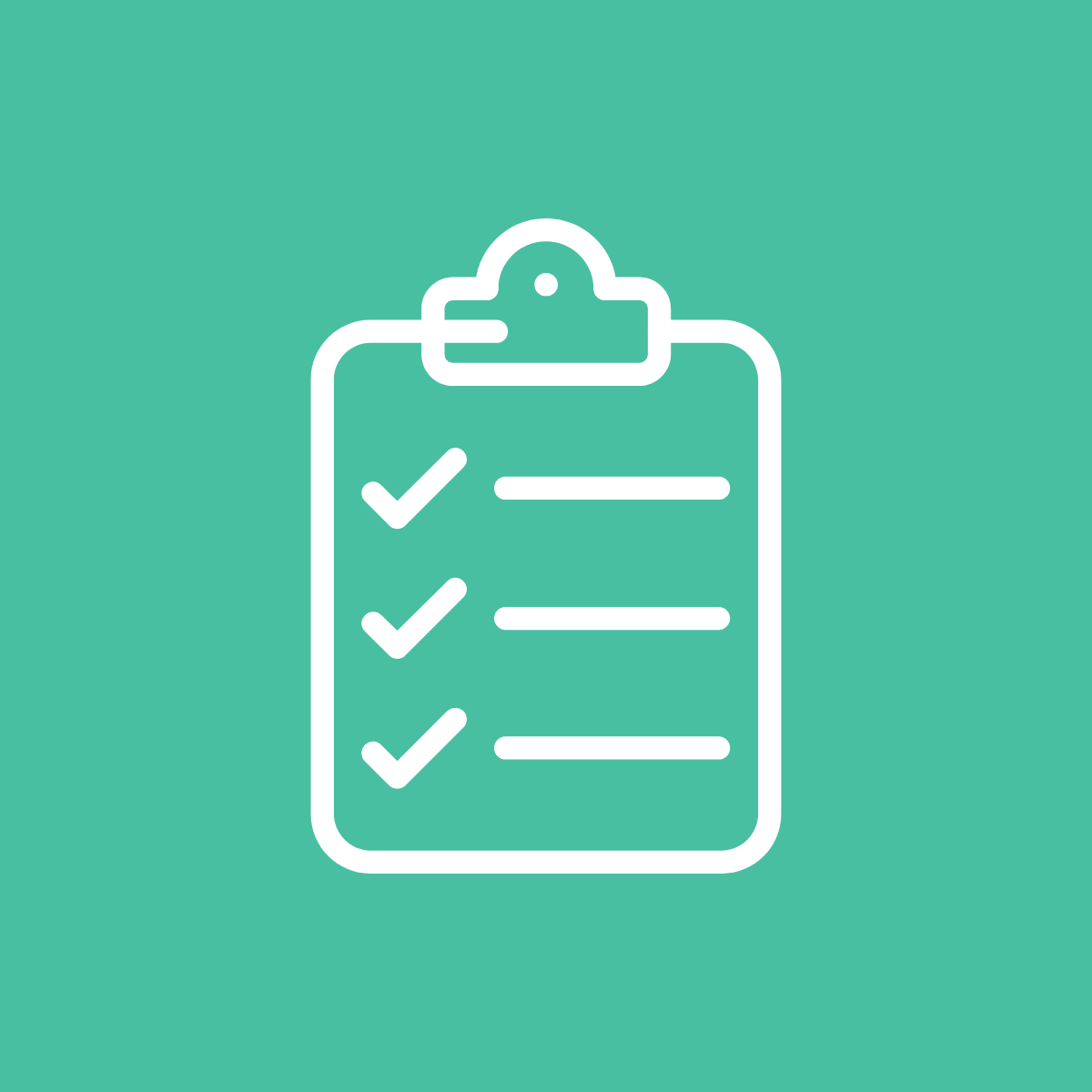 White checklist icon on teal background.