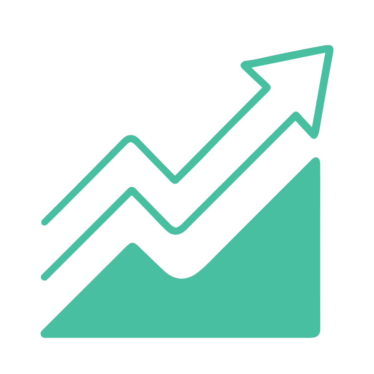 Stylized upward trending arrow representing growth or increase of data or metrics.