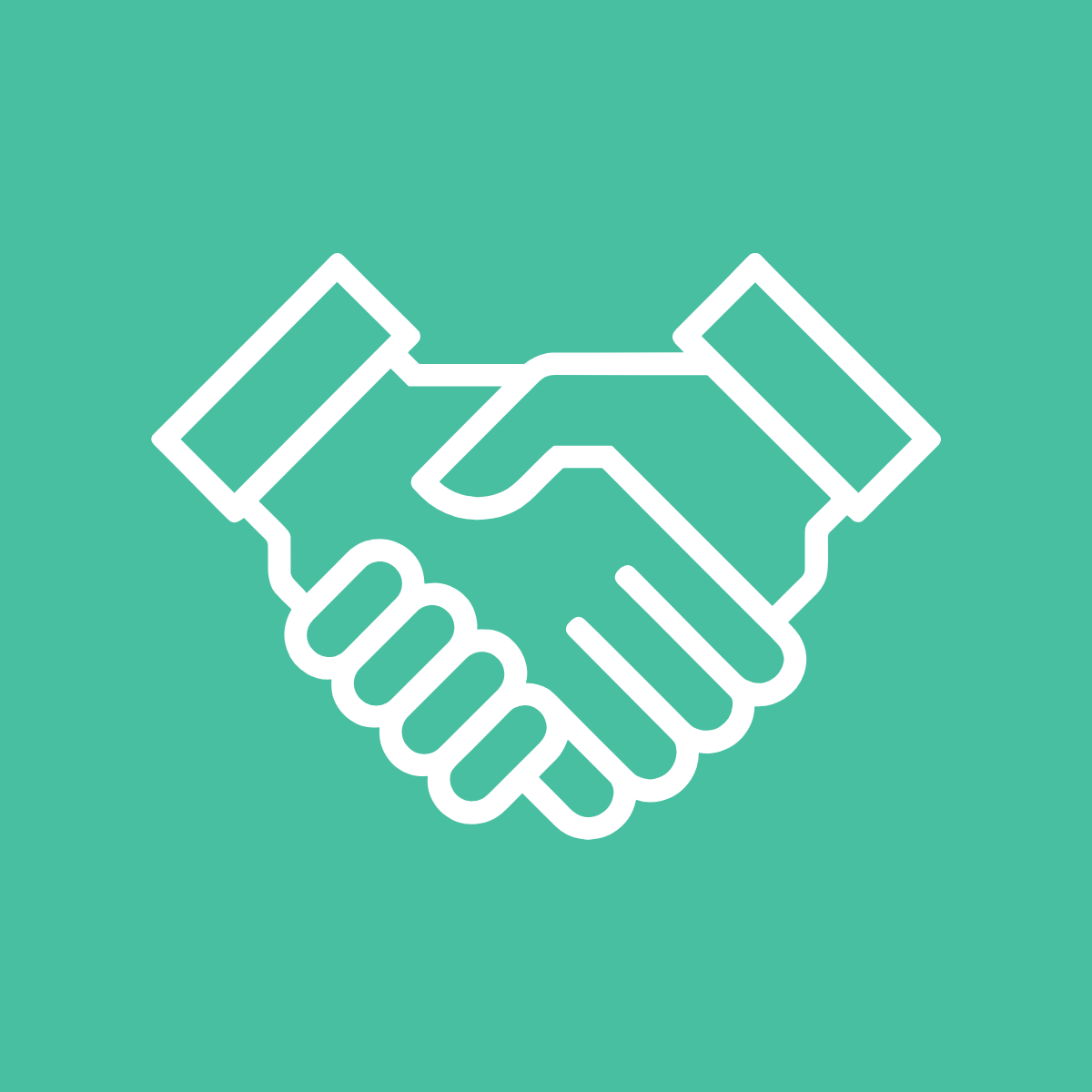 Icon of two hands shaking on a teal background.