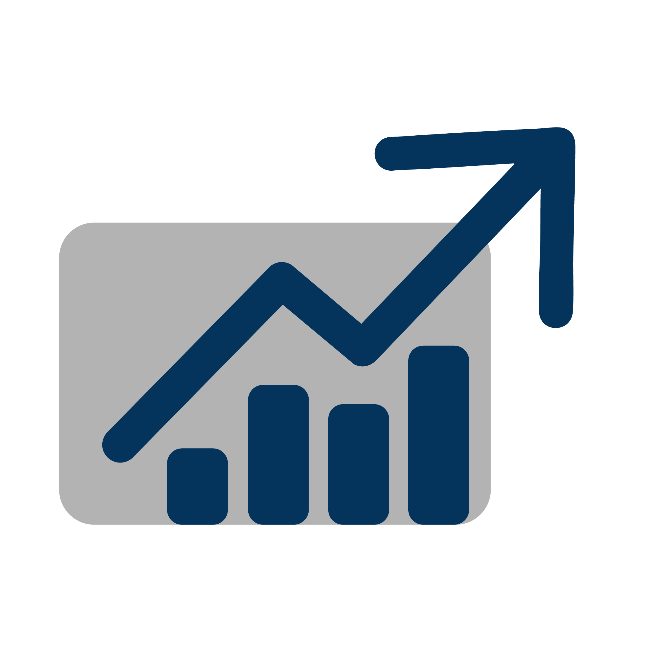 A bar graph and upward trending arrow representing growth or success.