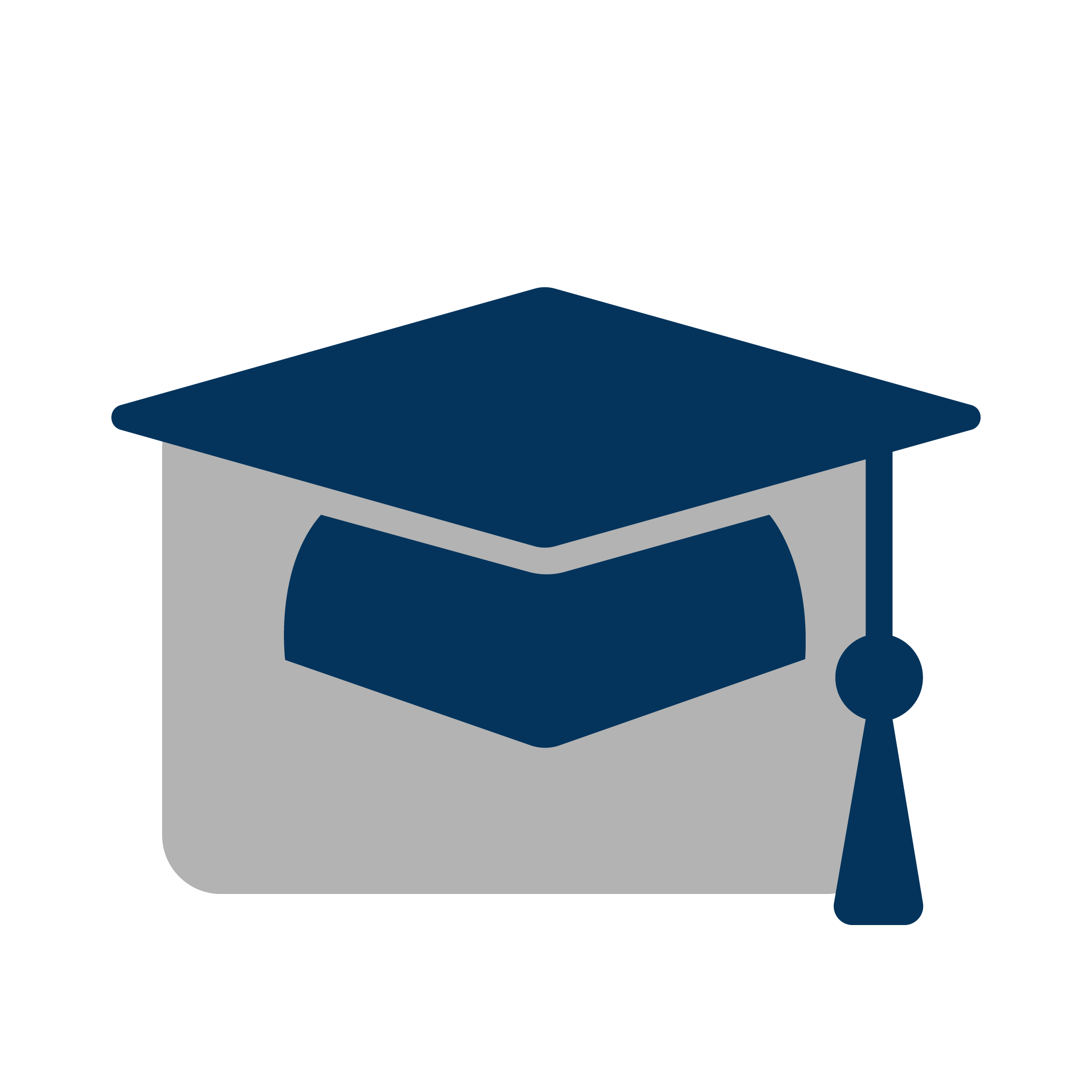 Graphic of a graduation cap placed on a closed laptop.