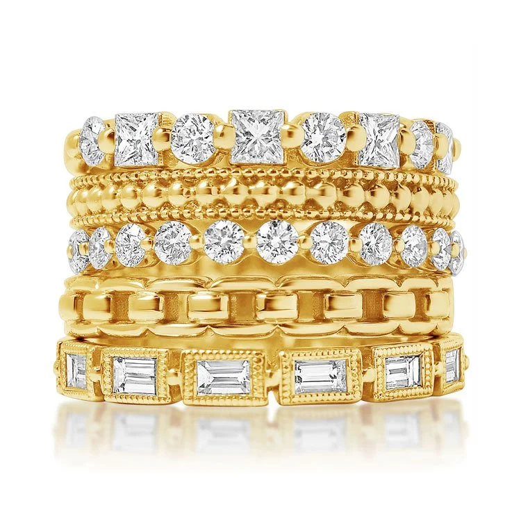 Diamond Wedding Band stack - 14K Gold