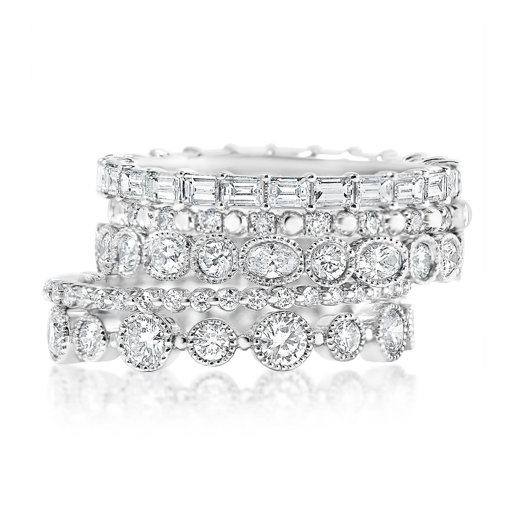 14K White Gold Stacking Wedding Bands