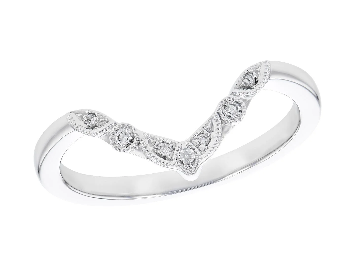 Vintage inspired V-Contour Wedding Band in 14K White Gold