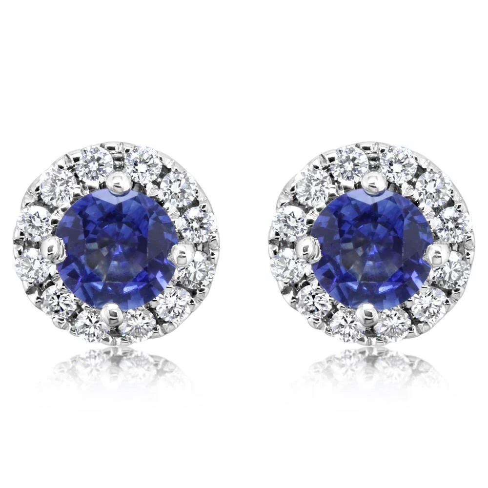 14K White Gold Sapphire Earrings surrounded by accent diamonds