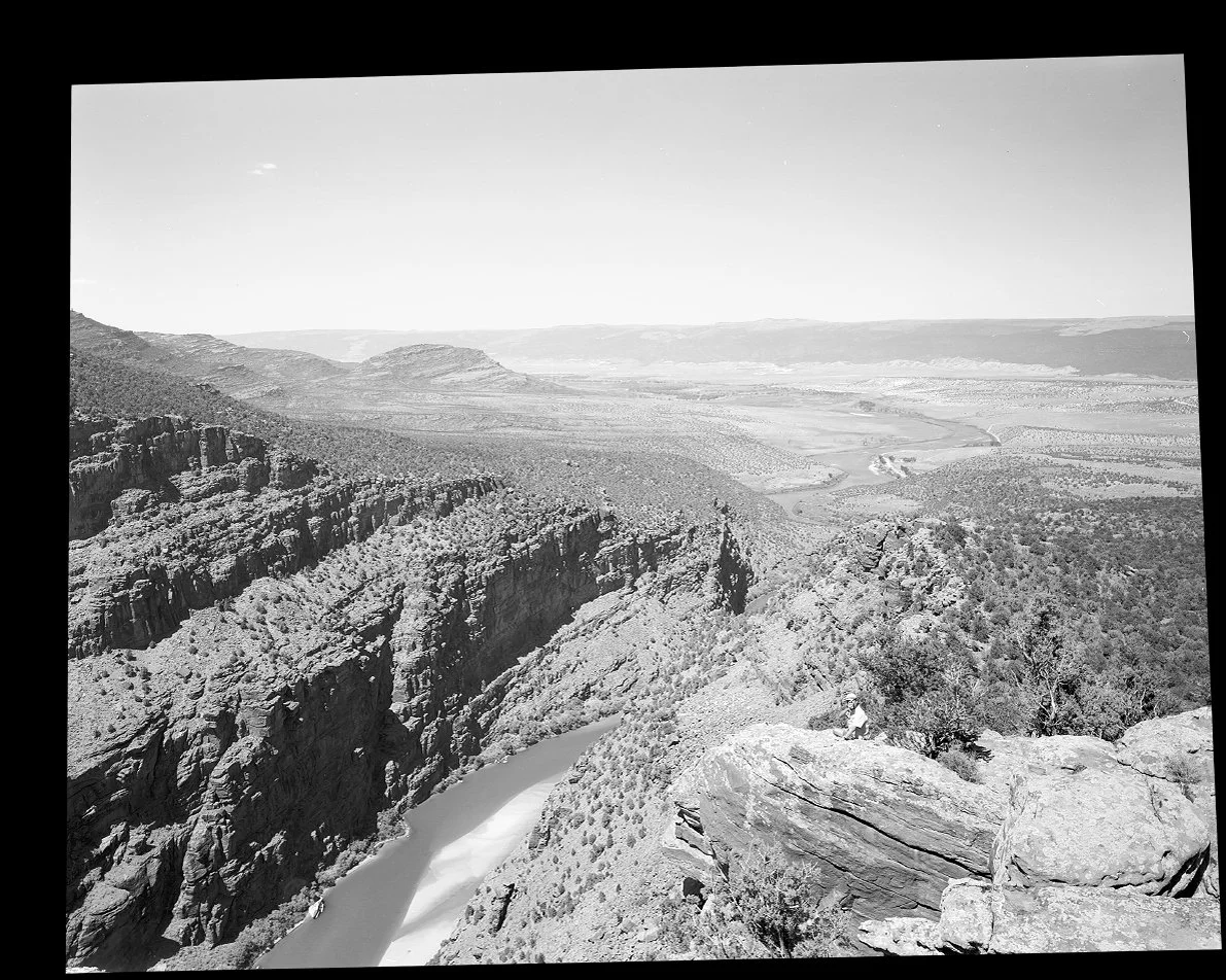 Mark Klett, Byron Wolfe, Toshi Ueshina, and Mike Marshall for the Third View Project, 2000. Gates of Lodore (from above), CO.