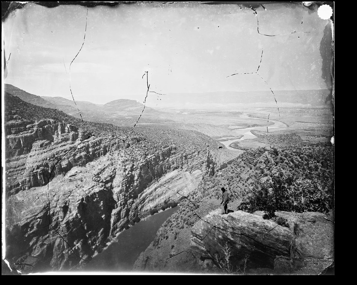 Timothy O'Sullivan, 1872. Brown’s Park from Entrance to Canyon of Lodore, southern Wyoming. (National Archives.)