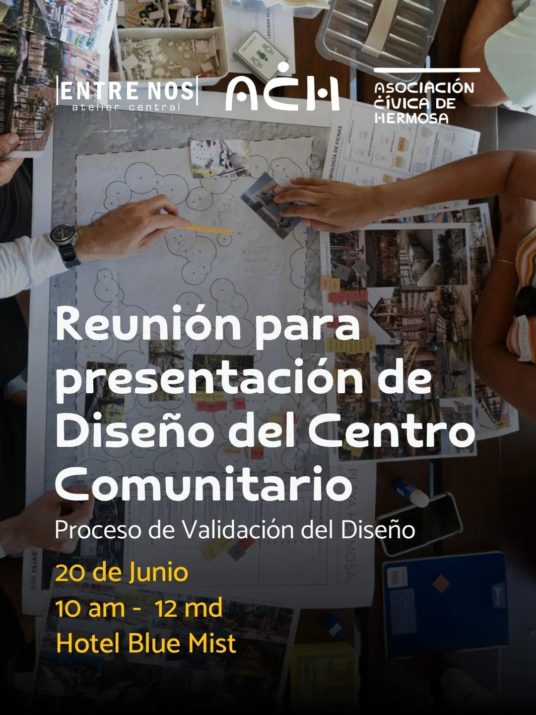 &iexcl;Seguimos construyendo el futuro Centro Comunitario de Hermosa, juntos!

Les invitamos a participar en la Presentaci&oacute;n del Dise&ntilde;o del Centro Comunitario, un espacio para conocer la propuesta arquitect&oacute;nica desarrollada a pa