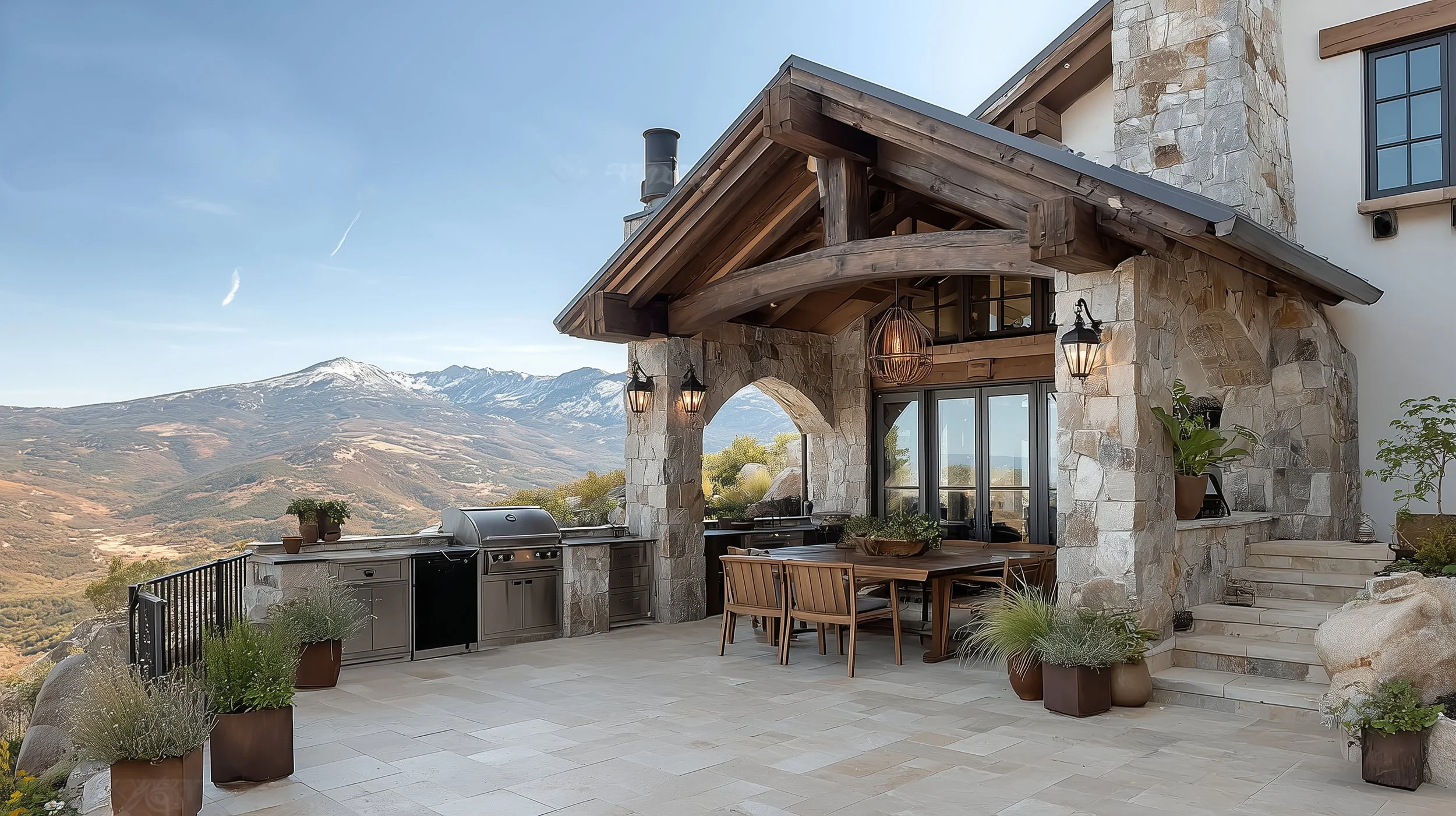 Amber Creek outdoor Kitchen and dining area. Boulder Country Colorado. 