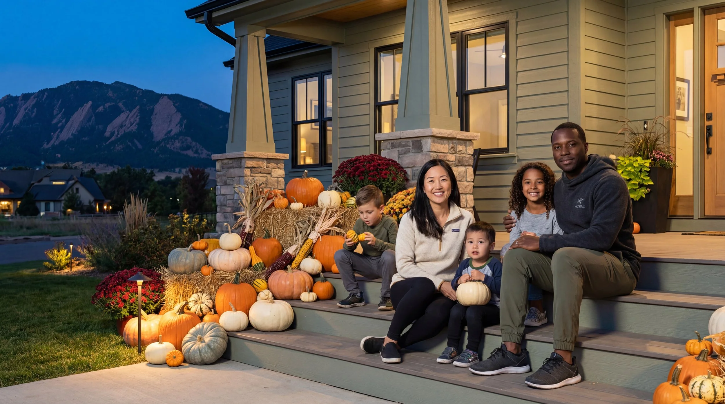 Hearth & Harvest porch pumpkins and seasonal decoration. Hearth & Harvest designs and delivers curated porch pumpkin displays and fall arrangements for homes and businesses across Boulder County. Heirloom pumpkins, gourds, and harvest accents sourced