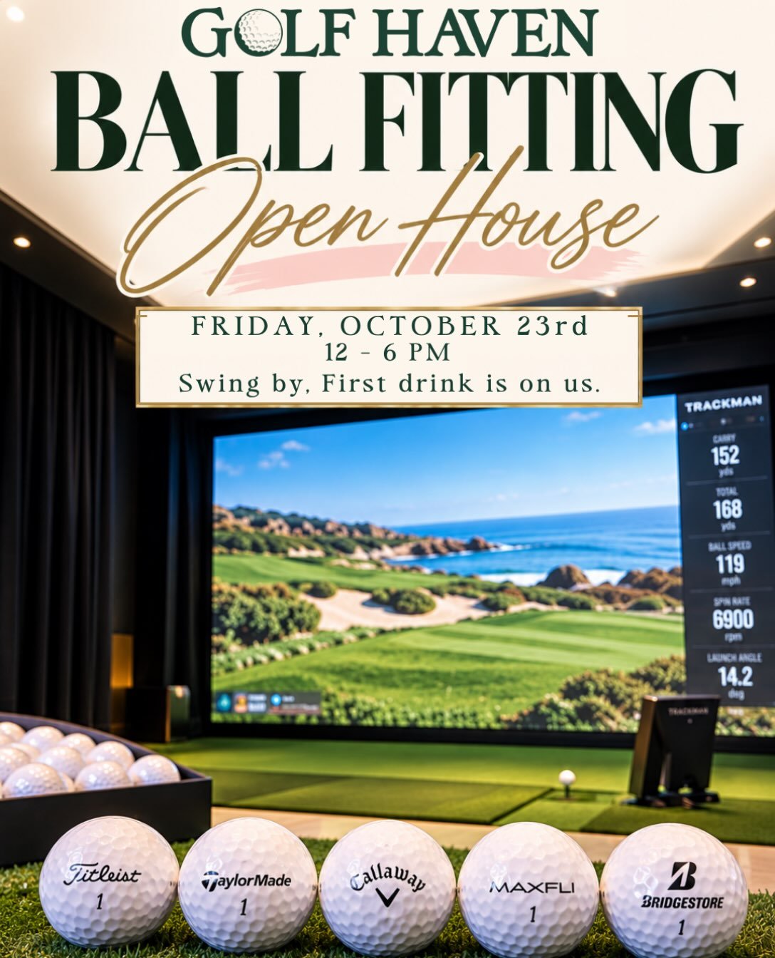 The right golf ball can make all the difference! ⛳️

Join us this Friday, October 23, from 12&ndash;6 PM for our Ball Fitting Open House!

Put your game to the test with TrackMan technology, compare different golf balls, and see which one performs be