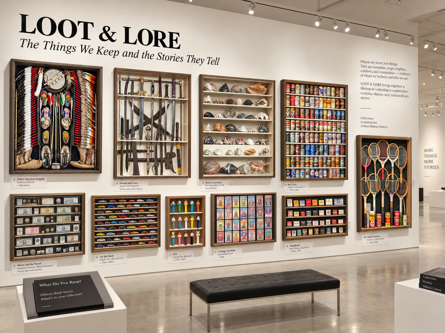 image of all of the Swag Box Art collections in one gallery with beautiful lighting and descriptive plaques