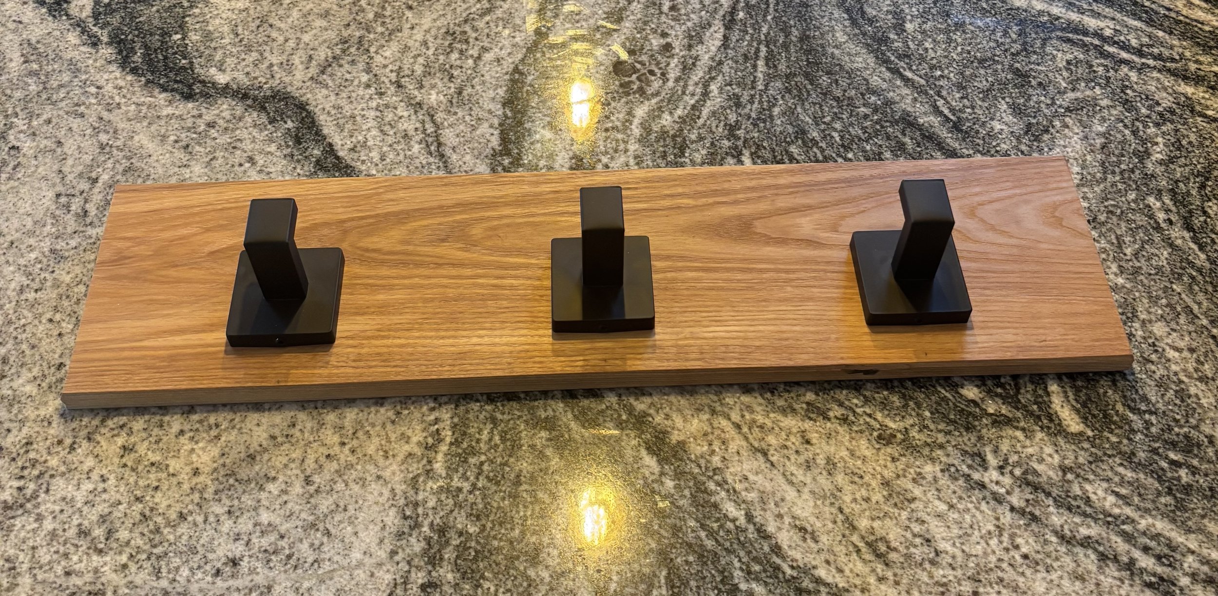 Handmade Red Oak Three Black Hook Coat Rack