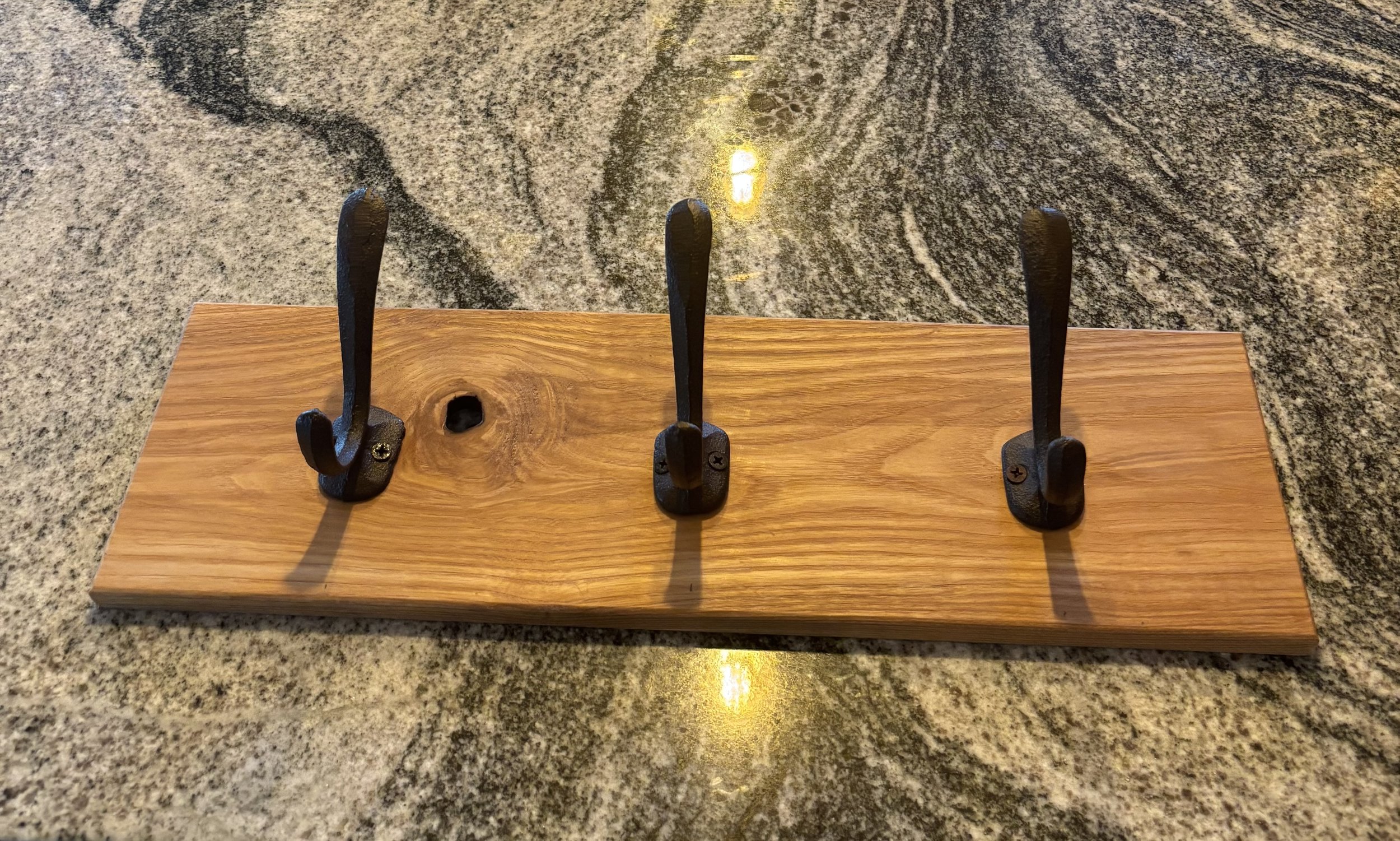 Handmade Red Oak Rustic Three Hook Coat Rack