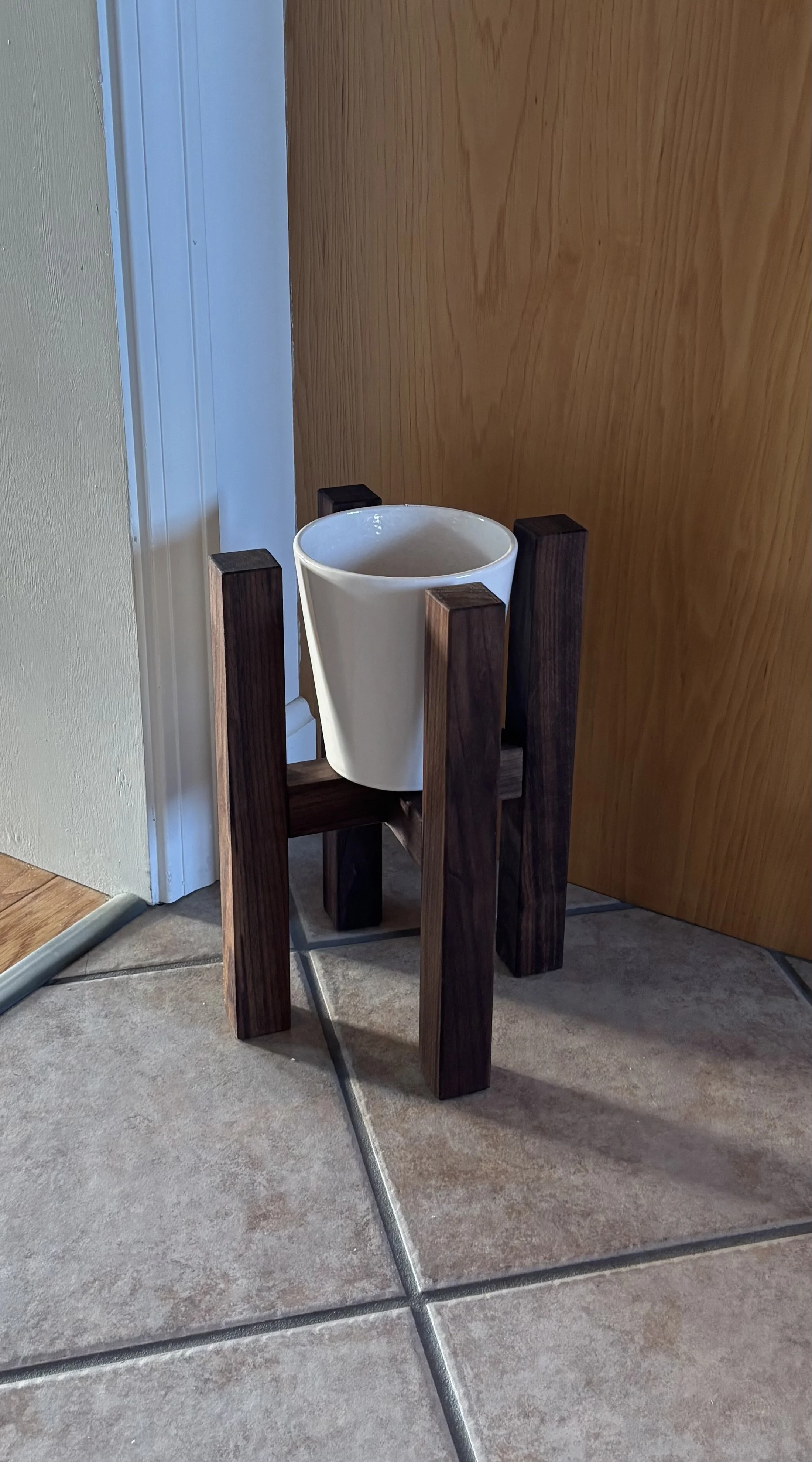 Handmade Black Walnut Plant Stand with Ceramic Pot