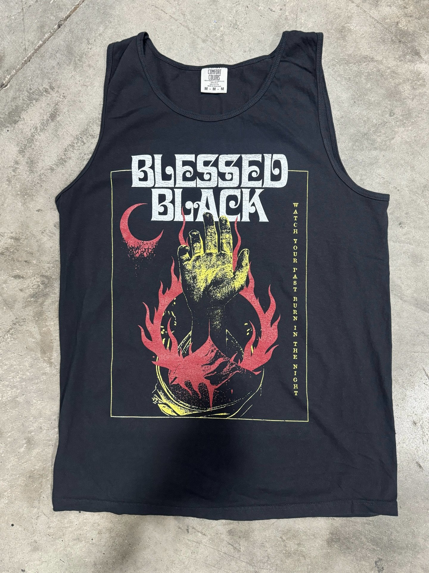 It&rsquo;s hotter than actual hell in the shop today. Might have to let the armpits breathe in one of these 🔥 3 color Comfort Colors tanks we just ran for @blessedblackofficial ‼️ Artwork done in house by @disposableherox 💪🏼 #sunsoutgunsout☀️ #ban