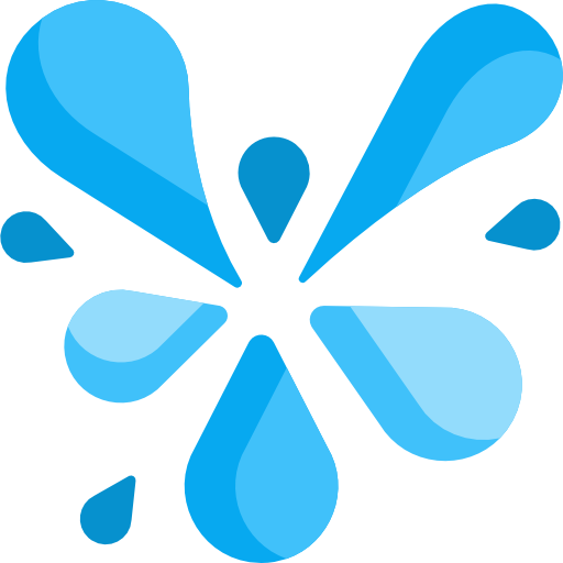 Blue water splash icon with droplets.