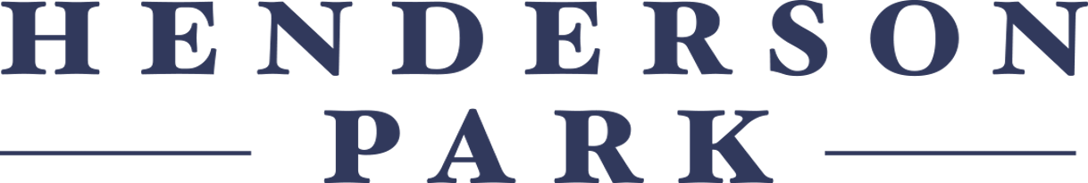 Logo for Henderson Park featuring the text 'HENDERSON PARK' in large, dark letters with horizontal lines extending from each side.