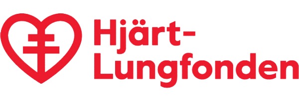 Logo of Hjärt-Lungfonden featuring a red heart with a stylized cross inside and the organization's name in red text.