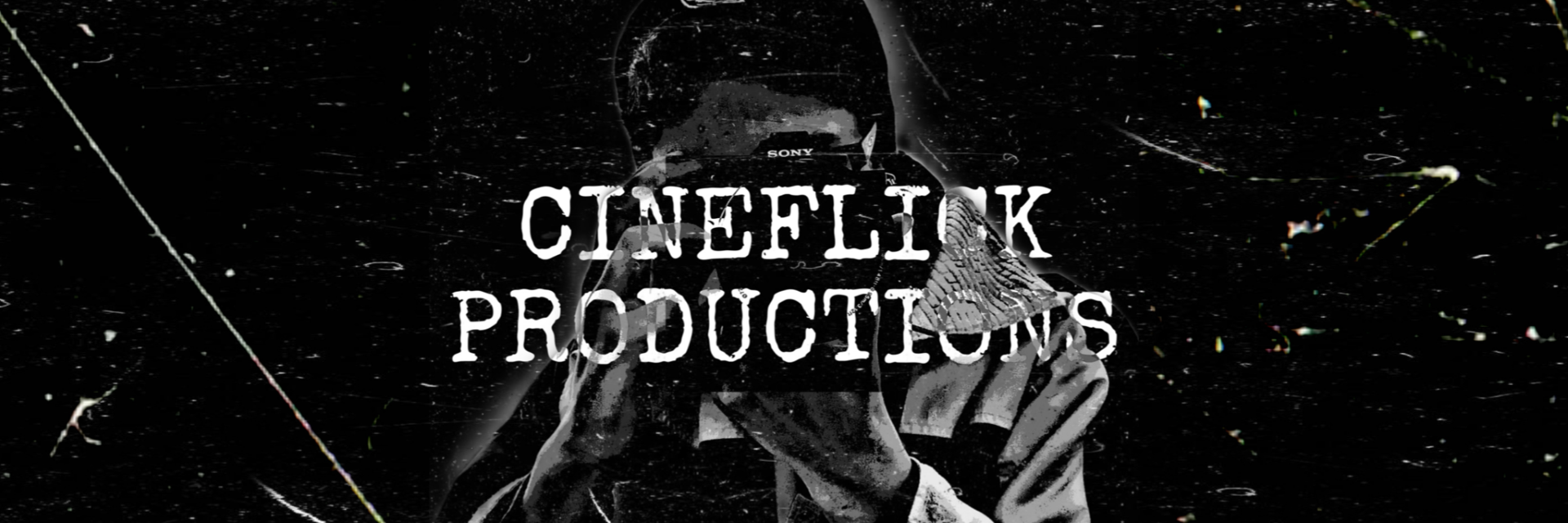 A person with a camera taking a photo, with the text "CINEFLEX PRODUCTIONS" overlaid in the center on a dark, textured background.