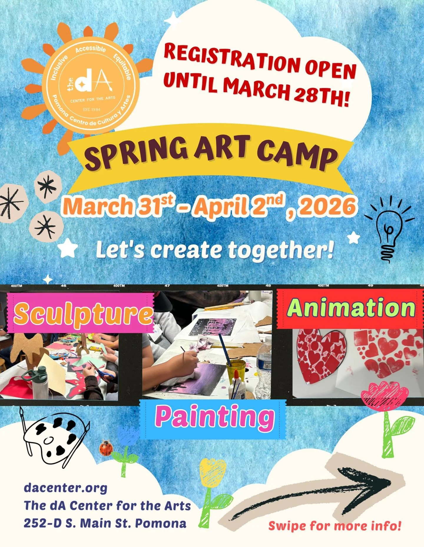 Looking for a spring art activity for your child(ren) ages 7-16 years old?
Dear Imagination Youth Art Camp is here for the SPRING 2026!

Dates:  March 31st - April 2nd , 2026
Times: 10am-3pm
Ages: 7 - 16 
Price: $45 for Three days of classes! ($5 off