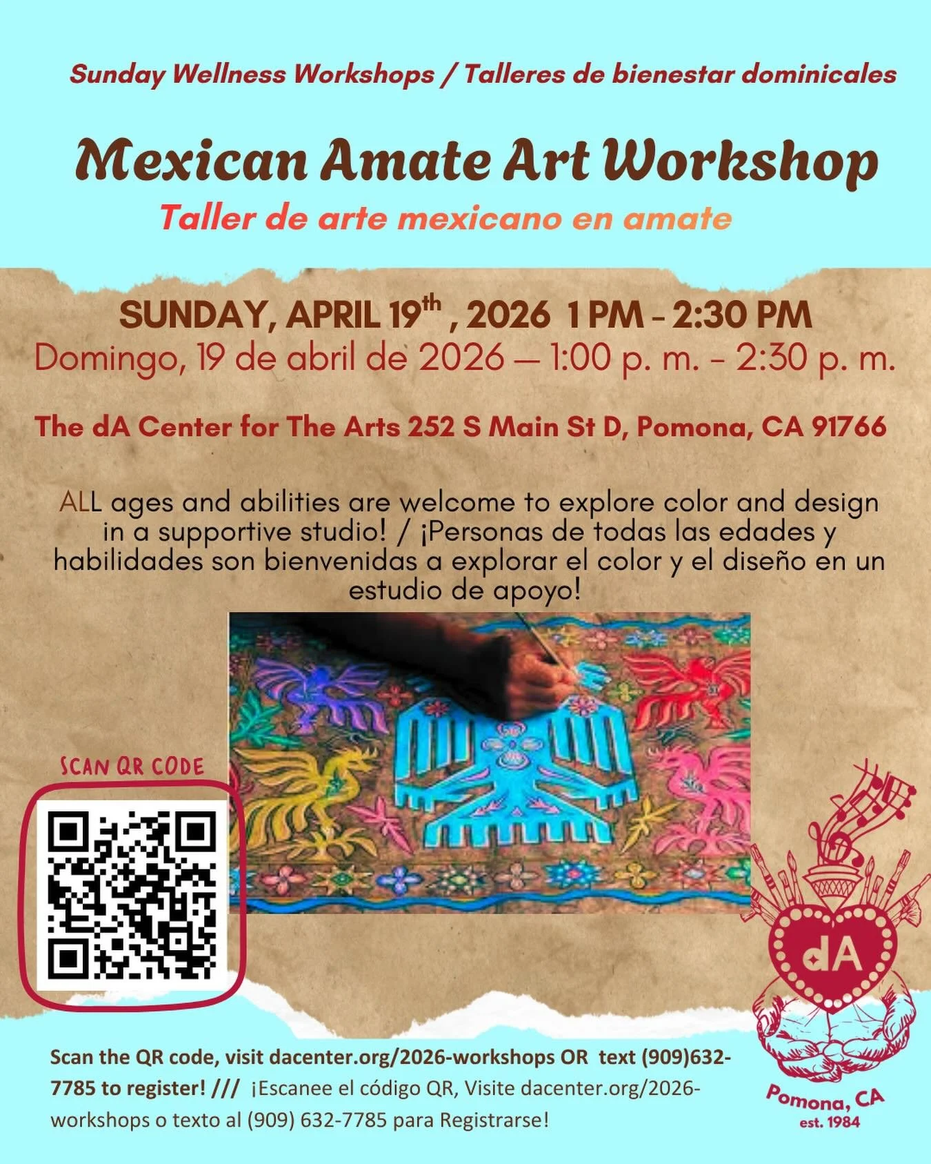 ALL AGES AND ABILITIES WORKSHOP✨
Register at dacenter.org, use our link tree in our bio, or text (909) 632-7785. We hope to see you there! #pomonaartscolony #familyworkshop #artworkshop
